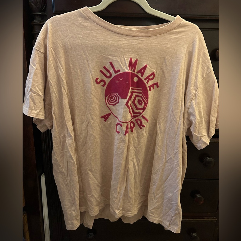 NWOT J.Crew Top Cotton T-shirt XXL  flocked “Sul Mare a Capri” beach umbrellas
